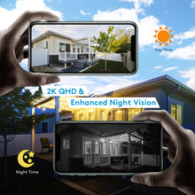 Load image into Gallery viewer, DEKCO 2K Solar Security Camera Wireless Outdoor, 360 Degree Rotating Pan Tilt, Light and Sound Alarm, Night Vision, Motion Detection, and 2 Way Audio
